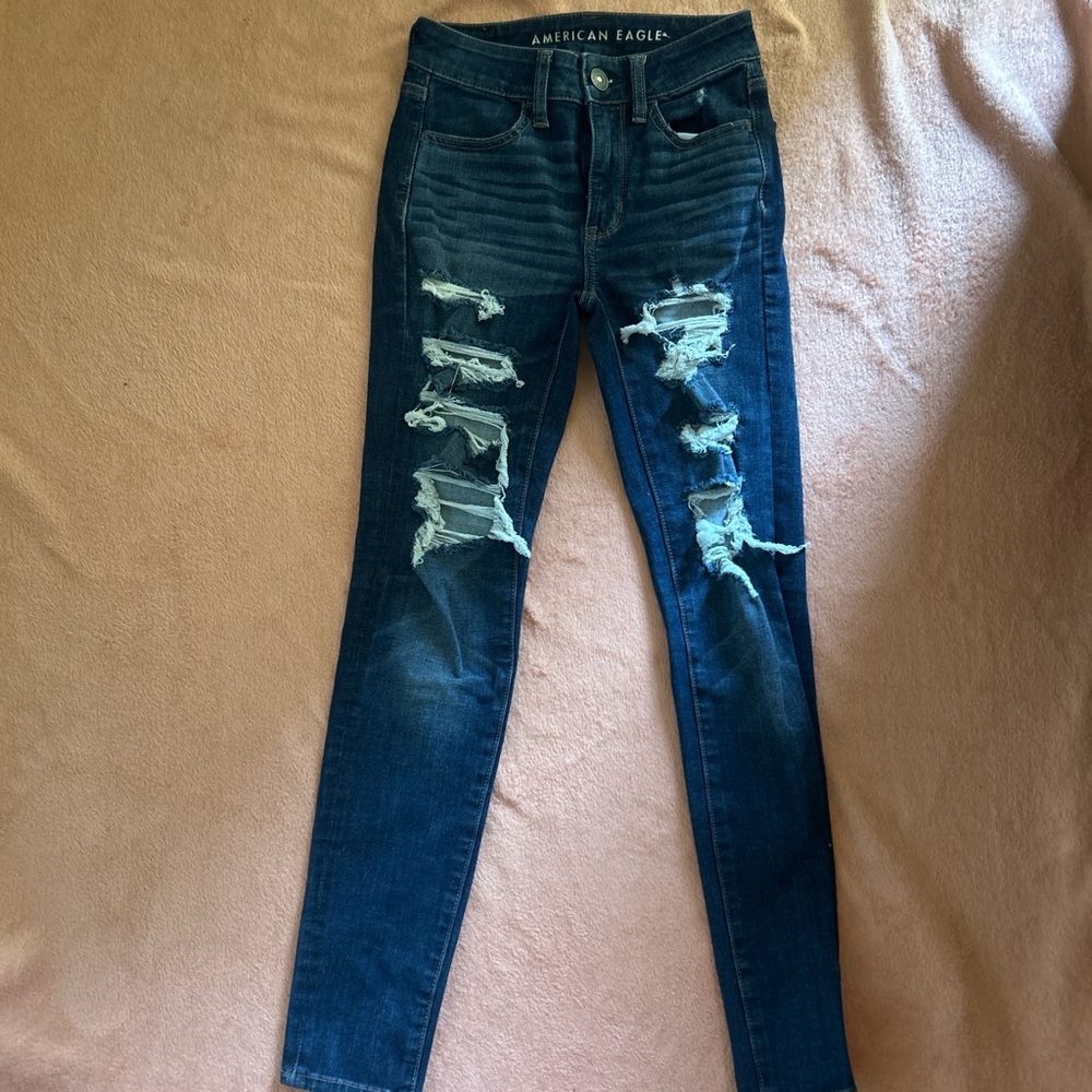 American Eagle Outfitters Dark Blue Ripped Skinny Jeans